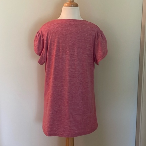 For Sale~EUC Woman’s Small Pink Colored Ruffled Short Sleeve V~Neck T~Shirt - Picture 4 of 7